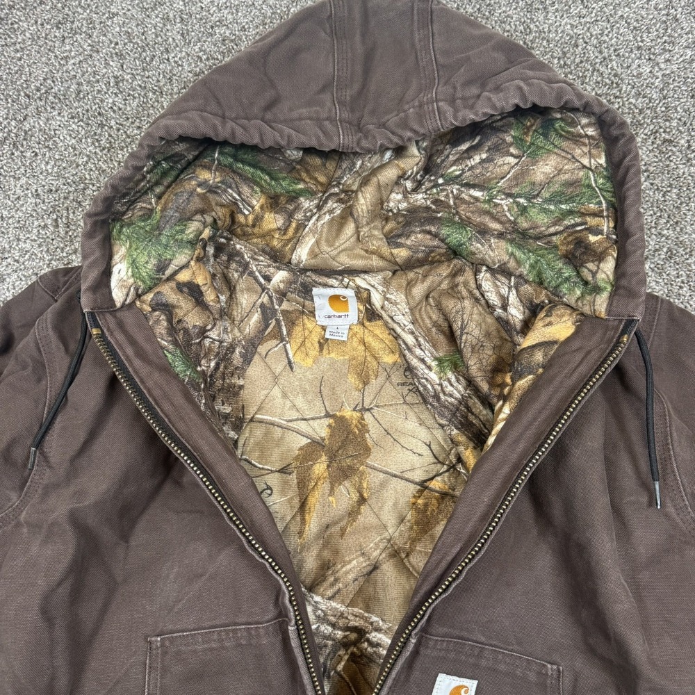 Carhartt Realtree Canvas Jacket Zip Brown Camouflage Liner Size L 101074 201